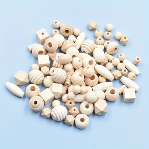 TEMU 100개 다양한 천연 나무 비즈, 라운드/큐브/폴리곤/오벌/쌀 모양 및 기타 스페이서 비즈 미완성 목재 루스 비즈 팔찌 목걸이 액세서리 만들기 크리스마스 드레스