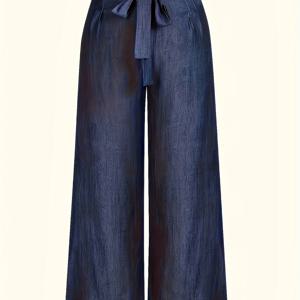 TEMU 우아한 디렉셔널 + 솔리드 컬러 레이스업 캐주얼 레그 팬츠 2025 봄/여름 신상 사계절용 가을/겨울 롱 팬츠 하이웨이스트 보우타이 레이스업 백 와이드 레그 팬츠 패션 출근룩 다용도 직장 스타일 외출 데이트 의상