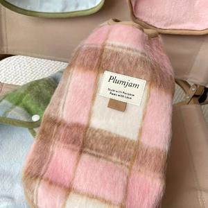 TEMU 체크무늬 강아지 코트 - 더블 레이어 보온 기능과 압정 고정, 부드러운 파스텔 색상 (녹색/파란색/분홍색/베이지색/갈색) - 소형, 중형, 대형 견종을 위한 포근한 겨울 스웨터