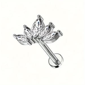 TEMU 1개 16G 316 스테인리스 스틸 소프트 연골 외부 나사산 반짝이는 꽃 플랫 백 스터드 귀걸이 큐빅 합성 지르코니아 입술 모양 피어싱 축제 파티에 적합한 이상적인 선물