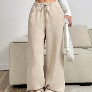TEMU 가을/겨울 여성용 살구색 코듀로이 와이드 레그 팬츠