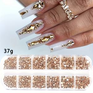 TEMU 골든 샴페인 라인스톤 네일 참 - DIY 매니큐어 & 주얼리 장식용 저자극성 플랫 백 글라스 비즈