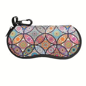 TEMU 여성용 플로랄 리프 프린트 패션 안경 케이스 - 초경량, 휴대용 네오프렌 지퍼 안경 파우치 벨트 클립 포함