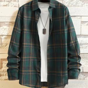 TEMU 남성용 체크 무늬 긴팔 셔츠