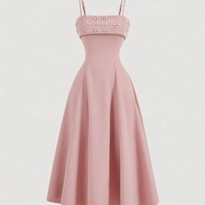 TEMU 여성용 우아한 인조 진주 비즈 캐미 드레스, 파티 & 연회용 스타일리시 민소매 A라인 이브닝 가운, 우아한 스타일, ALL/글로벌/모두