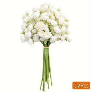 TEMU 12개 LATTBY 인공 미니 래누쿨라 꽃 - DIY 웨딩 샤워, 센터피스 & 결혼식 장식용 화이트 부케, 우아한 꽃꽂이, 세밀한 공예
