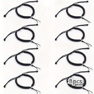 TEMU 그녀/그를 위한 선물 8개 세트 블랙 나일론 브레이드 로프 팔찌 조절 가능한 태슬 포함, 커플, 할로윈, 크리스마스를 위한 다용도 DIY 비즈 공예 키트