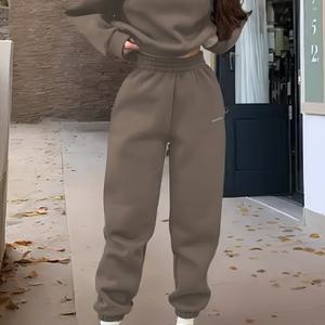 TEMU 봄/가을 여성용 스타일리시 캐주얼 스포츠 루즈핏 스웨트셔츠 & 팬츠 세트 (타피크 소재, 자수 레터 디자인), 실내외 활동에 적합|스포츠|블라우스|냉장고바지