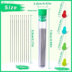 TEMU 150개 비딩 바늘, 10호(0.45mm) 시드 비즈 바늘, 바늘 병, 바늘 꿴, 쥬얼리 만들기에 사용되는 비딩 바늘