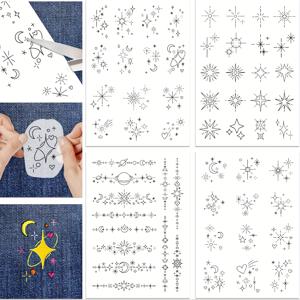 TEMU 58개의 아름다운 별 패턴 자수 스티커 자체 접착성 수용성 부직포 DIY 자수 보조 도구