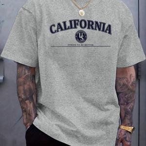 TEMU 남성용 새로운 스타일리시하고 맞춤형 캘리포니아 레터 프린트 캐주얼 반팔 셔츠, 시원하고 패셔너블하며 편안한 여름에 완벽