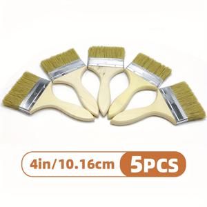 TEMU 5개 4인치 납작 페인트 브러쉬 | 미술, 공예, 페인팅, 염색, 광택, 접착제 사용에 적합 | 나무 손잡이, 플라스틱 섬유 얀, 실내/외 사용, 가정용 보수 및 수리