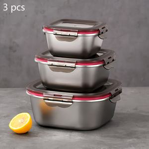 TEMU 304 스테인리스 스틸 재질의 사각 밀폐 용기 3개 세트, 휴대용 및 누출 방지 기능으로 냉장고에서 음식의 신선도를 유지