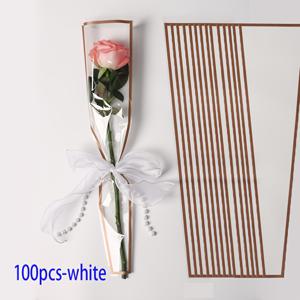 TEMU 100개 방수 플라스틱 장미 세트 - 결혼식 및 파티용 단일 줄기 부케 포장 가방, 장미 포장 가방 (화이트, 핑크, 레드, 블랙)