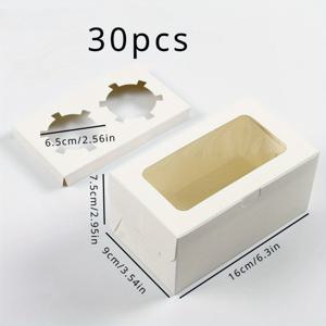 TEMU 30개 화이트 컵케이크 박스 + 2칸 쿠키 선물 상자 (투명 창 포함) 2단 트릿 홀더 컵케이크 컨테이너 케이크 박스