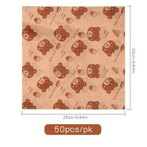 TEMU 50장 - 프린트 그리스프루프 샌드위치 포장지, 헤비듀티 40g 오일 푸드 패드, 에어프라이어, 버거, 피크닉용 (3가지 사이즈)
