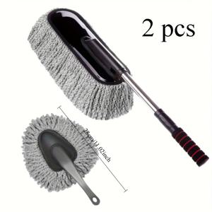 TEMU 차량 관리용 자동차 브러쉬 2개 세트. 안전한 마이크로화이버 먼지떨이와 다용도 실내 청소를 위한 확장 가능한 손잡이가 특징입니다.