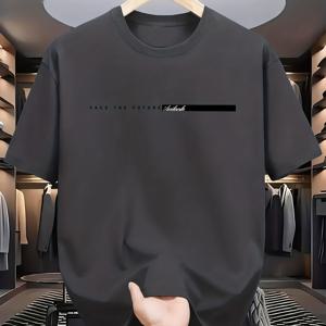 TEMU 남성용 반팔 캐주얼 티셔츠, 'Facing The Future' 프린트 디자인, 여름 스포츠 및 레저에 적합, 데일리룩을 위한 스타일리시한 라운드넥