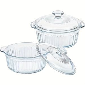 TEMU 손잡이와 유리 뚜껑이 있는 투명 캐서롤 접시 세트 2개, 1.7L 및 2.5L 라운드, 오븐, 베이킹, 전자레인지, 찜기 사용 가능