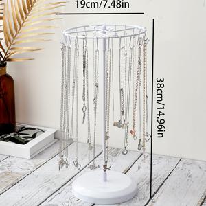 TEMU 회전식 23구 철제 주얼리 목걸이 진열대, 주얼리 매장 창가에서 목걸이를 전시하는 데 적합하며, 소형 물품을 위한 데스크탑 걸이형 랙, 그리고 세련된 주얼리 보관 스탠드, 주얼리 타워