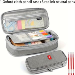 TEMU 4개 세트: 옥스포드 천 필통 (빨간색 잉크 중성 펜 3개 포함), 휴대용 사무용 문구 보관함, 소형 지퍼, 학습용 문구 보관에 적합|필통