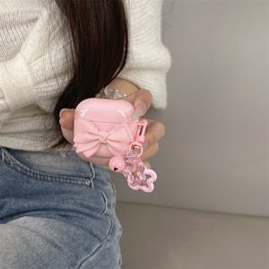 TEMU 키체인 포함 핑크 리본 이어폰 케이스 - 에어팟 2/3/프로/프로 2/에어팟 4용 내구성 있는 TPU 보호 커버 - 세련된 액세서리 및 선물 아이디어