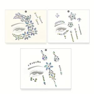 TEMU 3pcs 스파클링 라인스톤 아이ジュ얼 스티커 - 반짝이는 인조 얼굴 장식, 축제, 코스프레, 파티 및 사진에 적합, 둥근 파티 얼굴 장식 | 장식 얼굴 스티커 | 인조 스티커