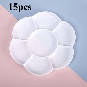 TEMU 5/10/15개 아트 팔레트 꽃 모양 흰색 플라스틱 7칸 페인팅 팔레트 재료 워셔블 재사용 가능