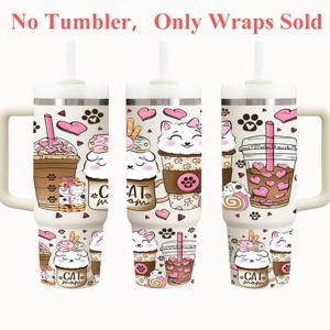 TEMU 고양이 엄마, UV DTF 포장, DTF 프린팅용 자가 접착 전사 용지 포함, 고양이로 더 나은 삶을 위한 2개 세트, 40온스 유리컵, 머그, 병, 학용품 및 미술 공예품에 적합