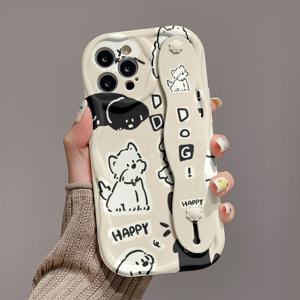 TEMU 폰 케이스: 애니메이션 패턴 프린트가 있는 크림색 스트랩 스타일 충격 방지 폰 케이스, 애플 시리즈 11/12/13/14/15/16 Pro Max 및 삼성 시리즈 A06/A16/A26/A36/A56/S23/S25 Ultra 호환