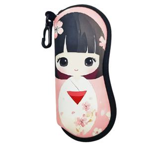 TEMU 핑크 기모노 인형 패턴 지퍼 안경 케이스, 초경량 휴대용 네오프렌 지퍼 안경 파우치, 다양한 종류 및 사이즈의 안경에 적합, 남녀 공용