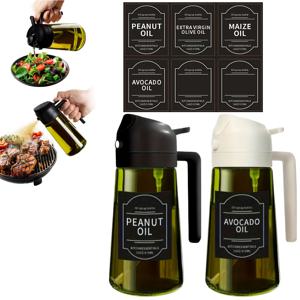 TEMU 2개 팩 - 16oz/470ml 올리브 오일 디스펜서 (스티커 포함) - 주방용 2 in 1 올리브 오일 스프레이 (요리, 에어프라이어, 샐러드용)