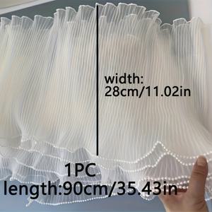 TEMU 1개 28cm/11인치 폭 x 90cm/35인치 길이 고품질 화이트 프레스드 플리츠 오간자 레이스 - 부케 포장, DIY 의류 스커트, 홈 데코 커튼 및 장식 액세서리용 섬세한 텍스처 폴리에스터