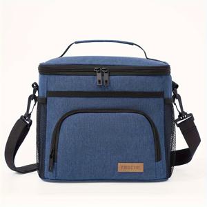 TEMU 대용량 단열 도시락 가방, 사각 벤토 박스, 여성 남성용 도시락, 지퍼 잠금 및 조절 가능한 어깨 스트랩이 있는 도시락, 직장, 사무실, 여행, 피크닉용 멀티 포켓 쿨러 백, 비식품 접촉, 신학기 용품