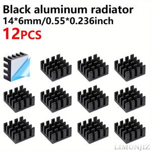 TEMU 12개 LIMUNJIZ 블랙 알루미늄 히트싱크, 사전 접착 테이프 부착형 14x14x6mm 아노다이징 CPU 쿨러 - VRM, GPU, MOSFET, 스텝퍼 드라이버용, 오버클럭 CPU 및 마더보드 냉각 효율 향상