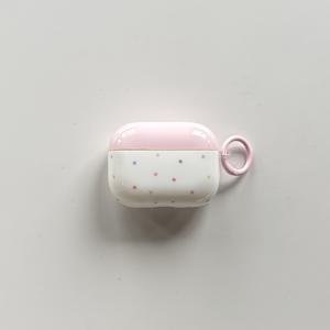 TEMU 에어팟 프로 1, 2, 3, 4, 프로 프로2 케이스에 적합한 솔리드 컬러와 핑크 원형 링이 있는 간편하고 물방울 무늬 디자인 케이스