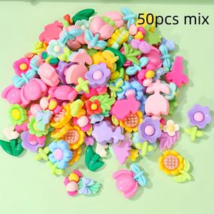 TEMU 50종 플랫백 레진 꽃 액세서리 DIY 헤어클립, 귀걸이, 폰케이스, 문구류, 물병, 신발/의류 장식용