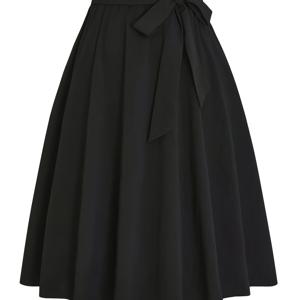 TEMU 플러스 사이즈 - 신축성 있는 허리 밴드와 벨트 디자인의 우아한 블랙 맥시 스커트, 사계절에 어울리는 패셔너블한 여성에게 완벽합니다.