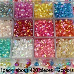 TEMU 420개 세트, 12가지 색상 8mm AB 컬러풀 하트 모양 구슬, DIY 팔찌, 목걸이, 귀걸이, 공예용 구슬 팔아매기용 멀티컬러 아크릴 구슬, 주얼리 제작 용품