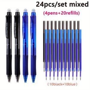 TEMU 4펜+20리필 대용량 크리에이티브 지우개 가능 젤 펜 세트, 0.5mm 손쉬운 리필 마술펜, 사무용 다이어리 노트북 필기구 학교 준비물