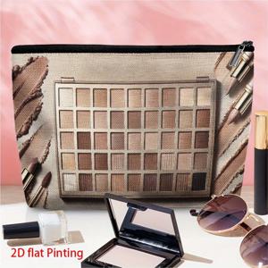 TEMU 1개 중성톤 아이섀도 팔레트 패턴 - 전문가용 휴대용 리넨 화장품 파우치, 세련된 프린팅 화장품 보관 가방, 안전한 지퍼 여행용 화장품 주머니, 여성용 초경량 다기능 화장품 정리함