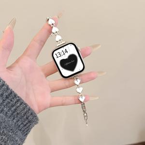 TEMU 사랑 메탈 실버 엣지 크리에이티브 팔찌, 애플워치 38mm, 40mm, 41mm, 42mm, 44mm, 45mm, 46mm, 49mm 호환, 애플워치 10-1 SE 울트라 시리즈, 조절 가능한 버클, 방수 불가 (시계 미포함)