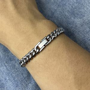 TEMU 남녀 공용 304 스테인리스 스틸 쿠바 링크 팔찌 (마이애미), 방수, 변색 방지, 핸드 블링 장식