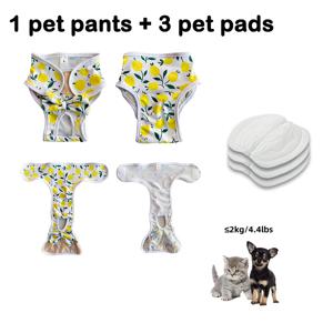 TEMU 4개입 펫 생리팬티 세트, 재사용 가능한 강아지 기저귀 + 패드 3장, 조절 가능한 허리밴드, 세탁 가능한 폴리에스터 강아지 속옷, 리유저블 펫 생리팬티 리본 장식, 통기성 여성 강아지 속옷