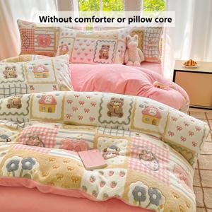 TEMU 가을/겨울용 두꺼운 따뜻한 양면 침구 세트 3개 - 캐릭터 프린트 | 이불 커버 1개 + 베개커버 2개 포함 (충전재 없음) | 편안하고 따뜻하며 통기성 및 보온성 우수 | 침실 및 기숙사에 적합 | 세탁기 사용 가능 | 침실과 기숙사 인테리어에 완벽, 부드럽고 섬세하며 즉각적인 보온 효과