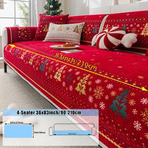 TEMU 1개 크리스마스 트리 자수 쉐닐 소파 커버 | 따뜻하고 독특한 스타일, 미끄럼 방지, 고양이 스크래치 방지, 모든 계절에 적합, 1-4인용 소파에 적합, 세탁기 사용 가능