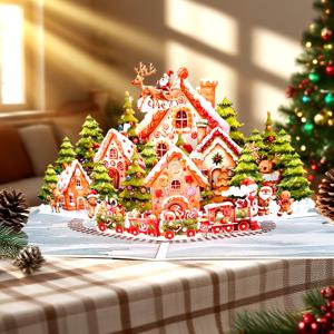 TEMU 생강빵 메리 크리스마스 생강 인사말 카드, 휴일 장식용 귀여운 생강빵 3D 팝업 카드 - 산타, 눈사람, 크리스마스 트리, 캔디 디자인, 겨울, 새해 선물, 크리스마스 파티 용품