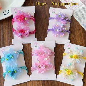 TEMU 소녀용 컬러풀 메쉬 플라워 탄력 있는 귀여운 포니테일 머리끈 5개/10개 세트