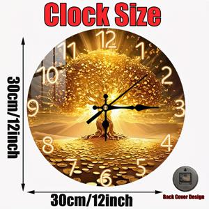 TEMU 2D 플랫. 1개. 골든 우드 벽시계 - 고급 홈 데코 무소음 원형 시계 - 침실, 거실, 사무실, 주방 및 욕실을 위한 이상적인 장식 - 12인치 (AA 배터리 제외)