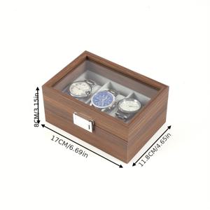 TEMU 블랙 월넛 우드 그레인 시계 보관함, 가정용 및 고급 수집용 기계식 손목시계 디스플레이 케이스 - 아버지의 날 & 크리스마스 선물